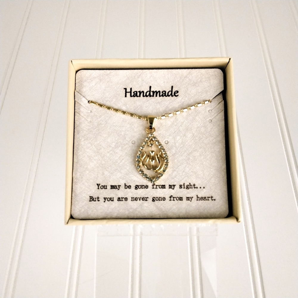 14K Gold Plated In My Heart Rememberance Rhinestone Necklace